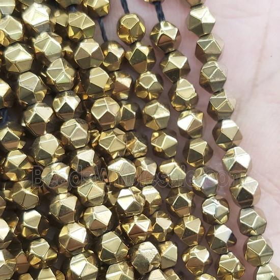Hematite Beads Cut Round Gold Electroplated