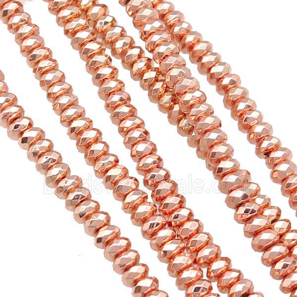 Hematite Beads Faceted Rondelle Rose Gold