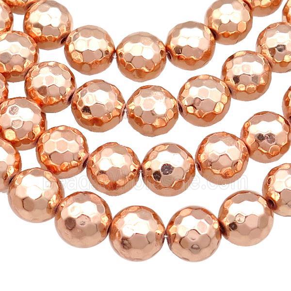 Hematite Beads Faceted Round Rose Gold