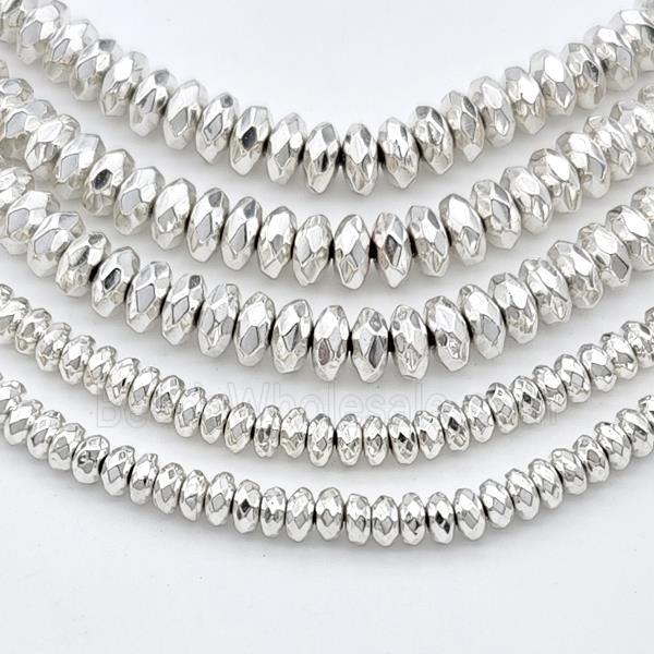 Hematite Beads Faceted Rondelle Shiny Silver