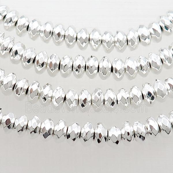 Hematite Beads Faceted Rondelle Shiny Silver
