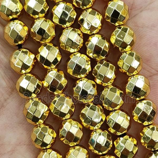 Hematite Beads Faceted Round Shine Gold