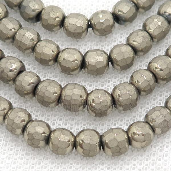Hematite Beads Faceted Round Pyrite Color
