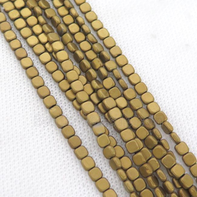 Hematite Beads Square Matte Gold