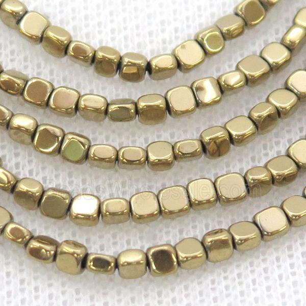 Hematite Beads Square Lt.Gold Electroplated