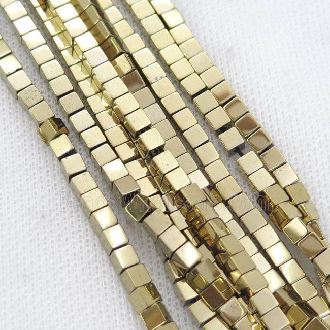 Gold Hematite Cube Beads