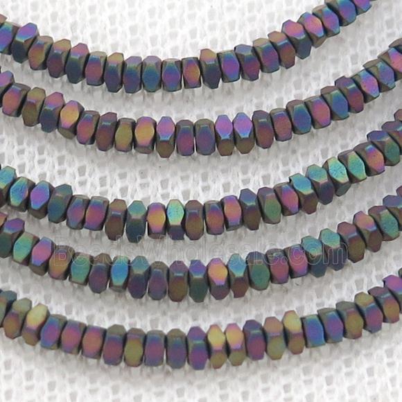Rainbow Hematite Spacer Beads Faceted Square Matte