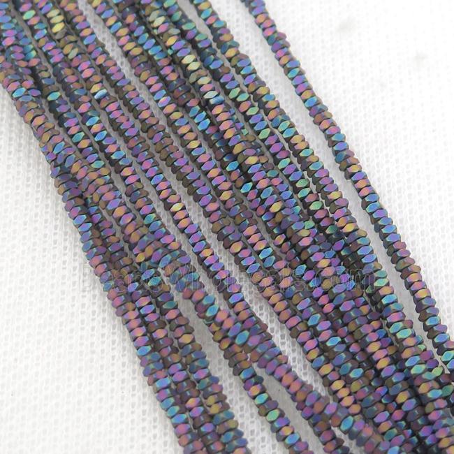 Rainbow Hematite Spacer Beads Faceted Square Matte