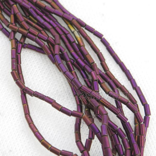 Purple Hematite Tube Beads Electroplated