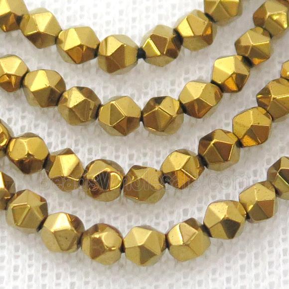 Hematite Beads Cut Round Gold