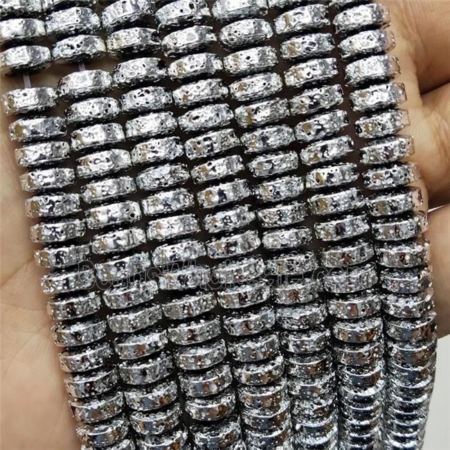 Assembled Lava Beads Heishi Silver Plated