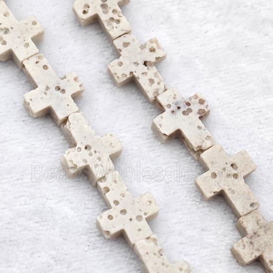 White Lava Cross Beads