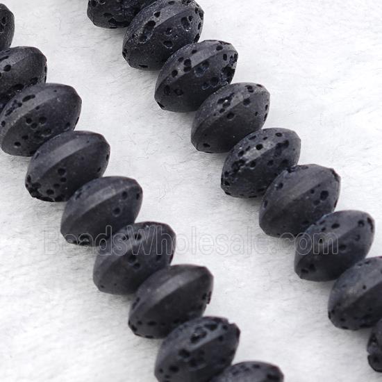 Black Lava Rondelle Beads Smooth