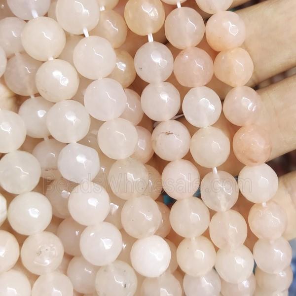 lt.peach Jade Beads, faceted round, b-grade