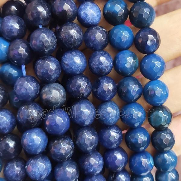 deepblue Jade Beads, faceted round, b-grade