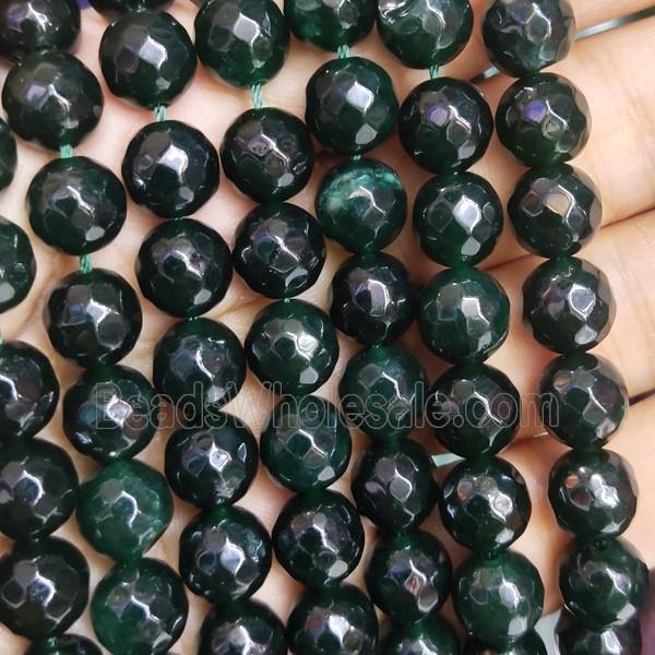 darkgreen Jade Beads, faceted round, b-grade