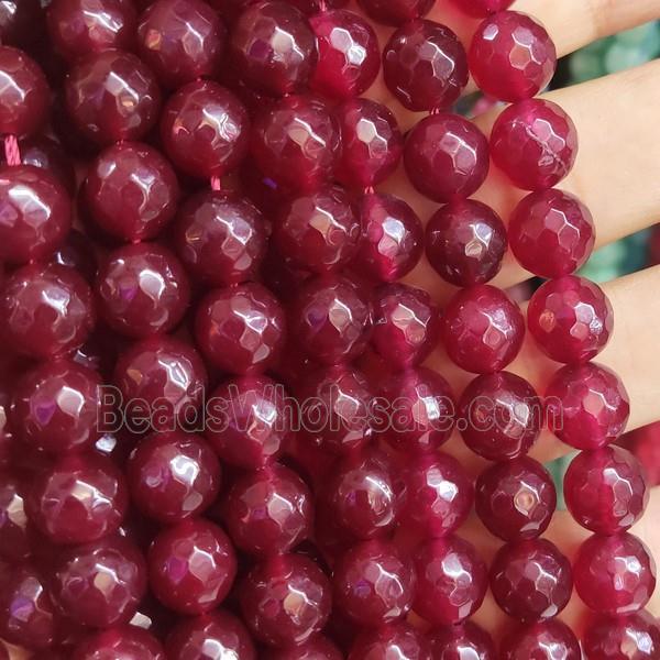 ruby Jade Beads, faceted round, b-grade
