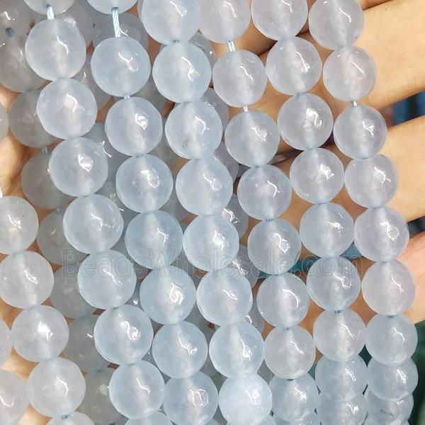 lt.blue Jade Beads, faceted round, b-grade