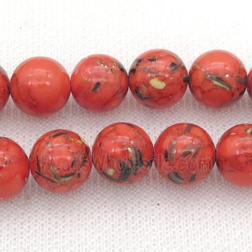 synthetic turquoise beads with shelled, round, red