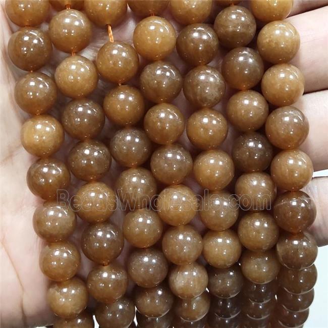 Brown Jade Beads Smooth Round Dye