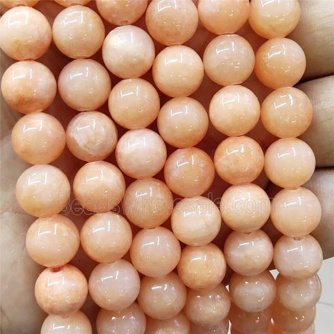 Natural Honey Jade Beads Peach Dye Smooth Round