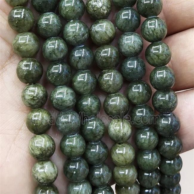 Natural Honey Jade Beads Green Dye Smooth Round