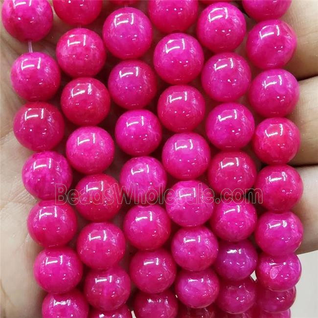 Natural Honey Jade Beads Hotpink Dye Smooth Round