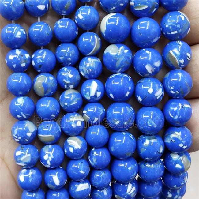Blue Jade Beads Inlay Trochid Shell Dye Smooth Round