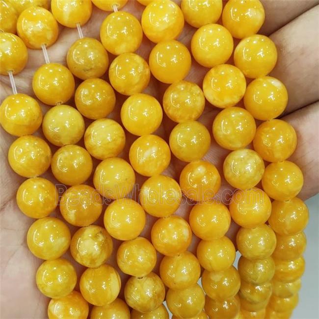 Jade Beads Yellow Dye Smooth Round