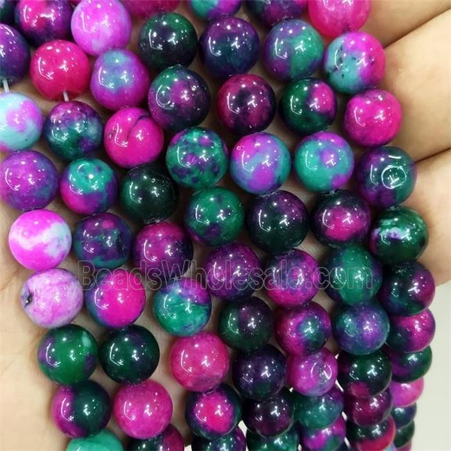 Jade Beads Multicolor Dye Smooth Round