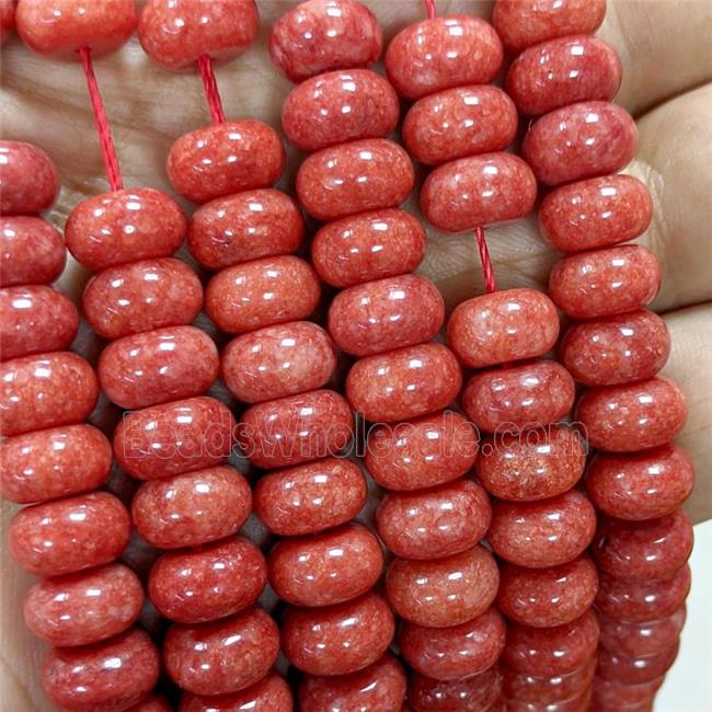 Sponge Jade Rondelle Beads Smooth Red Dye