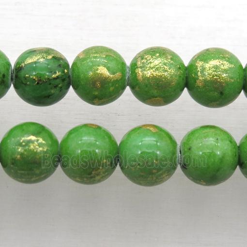 olive JinShan Jade beads with gold foil, round