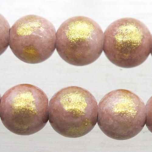 round peach JinShan Jade beads with gold foil