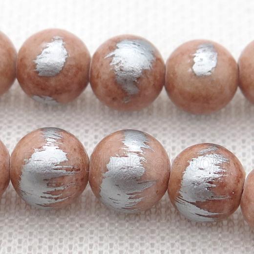 round peach Silvery Jade Beads