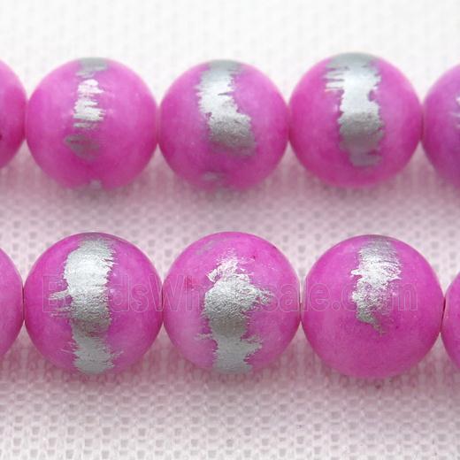 round hotpink Silvery Jade Beads