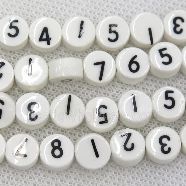 white Oriental Porcelain coin number beads, mixed