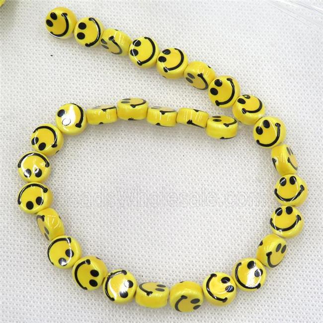 yellow Oriental Porcelain coin beads, emoji