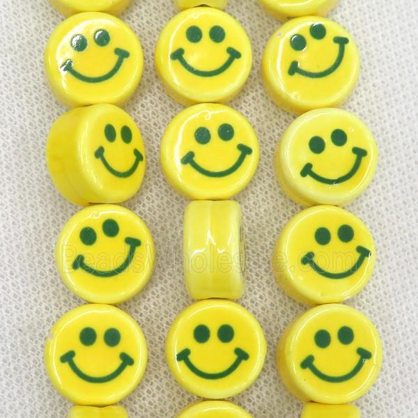 yellow Oriental Porcelain coin beads, emoji