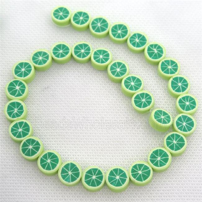 Polymer Clay Fimo lemon Beads, green