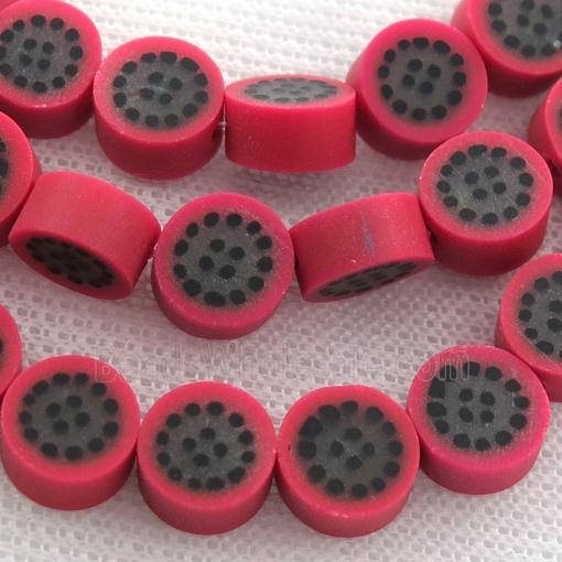 Polymer Clay Fimo Beads, Dragon fruit, red