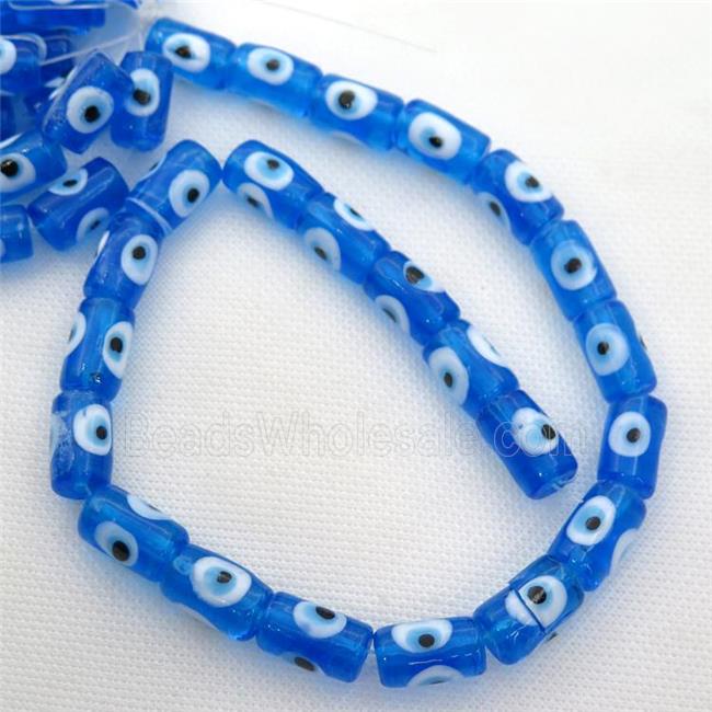 handmade blue Lampwork Glass tube Beads with evil eye
