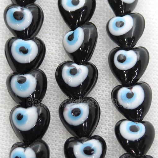 handmade black Lampwork Glass heart Beads with evil eye