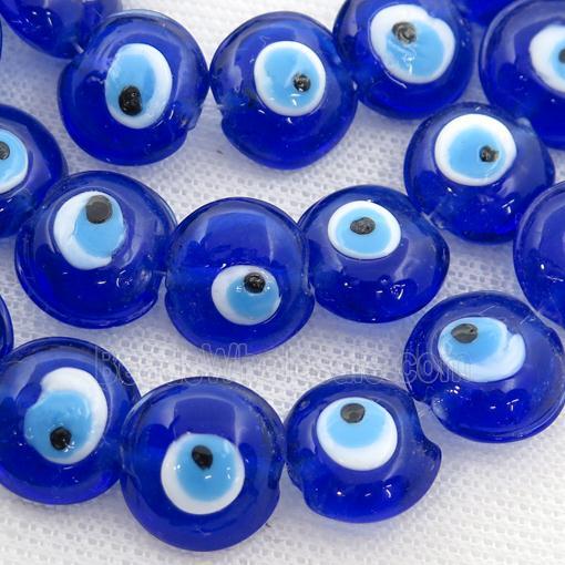 handmade dp.blue Lampwork Glass coin Beads with evil eye