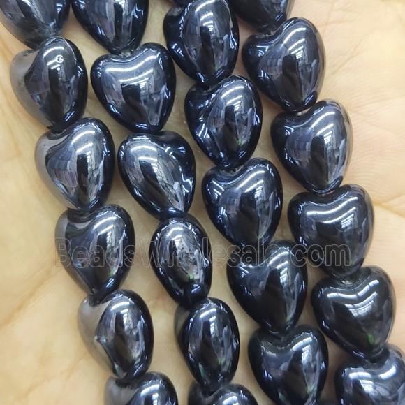 black Porcelain heart beads, electroplated