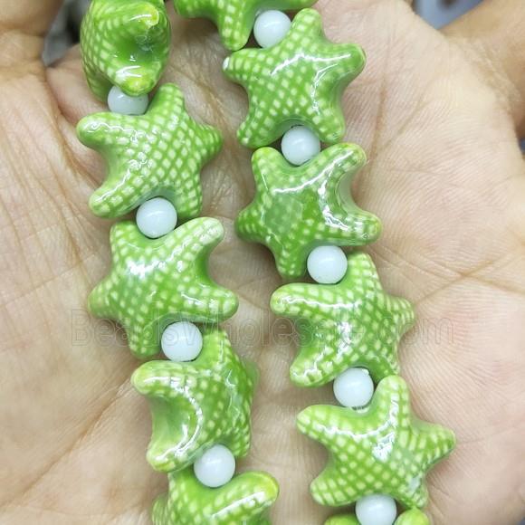 green Porcelain Starfish Beads, electroplated