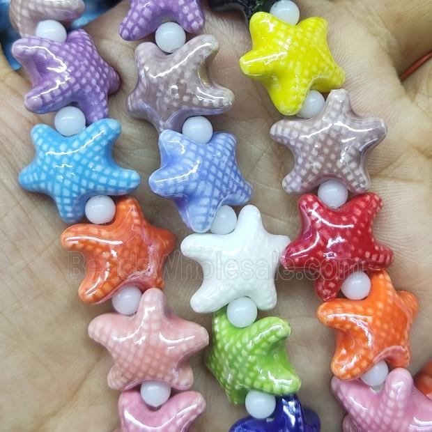 Porcelain Starfish Beads, mixed color, electroplated