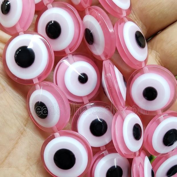 Pink Resin Circle Evil Eye Beads