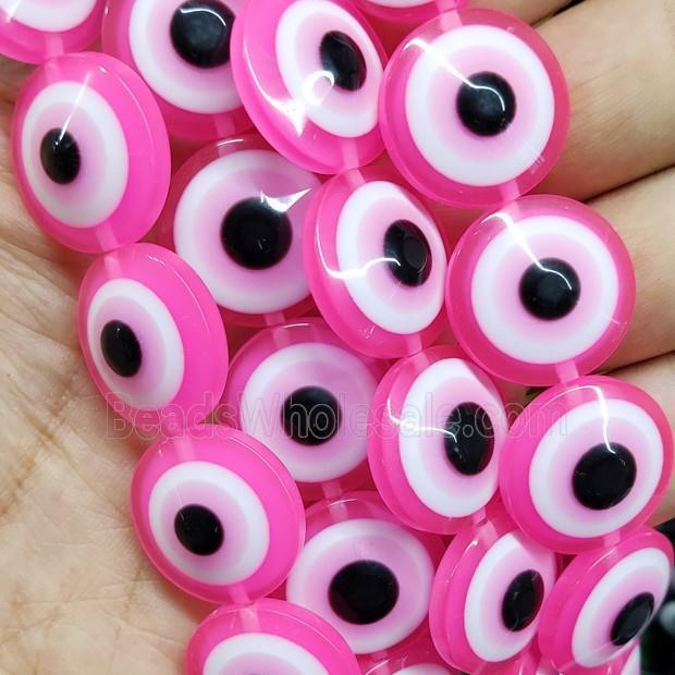 Hotpink Resin Circle Evil Eye Beads