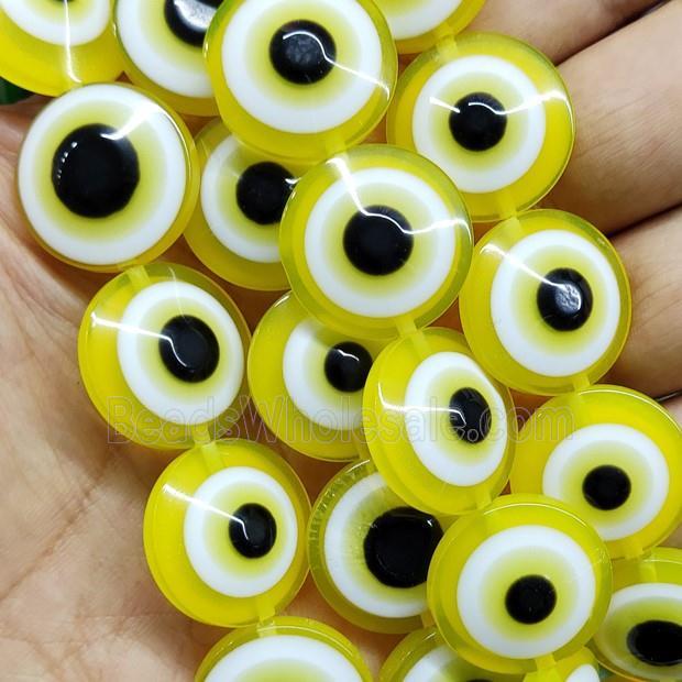 Yellow Resin Circle Evil Eye Beads