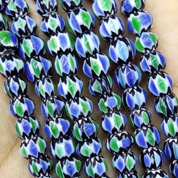 Nepal Style Multicolor Lampwork Glass Rondelle Chevron Beads